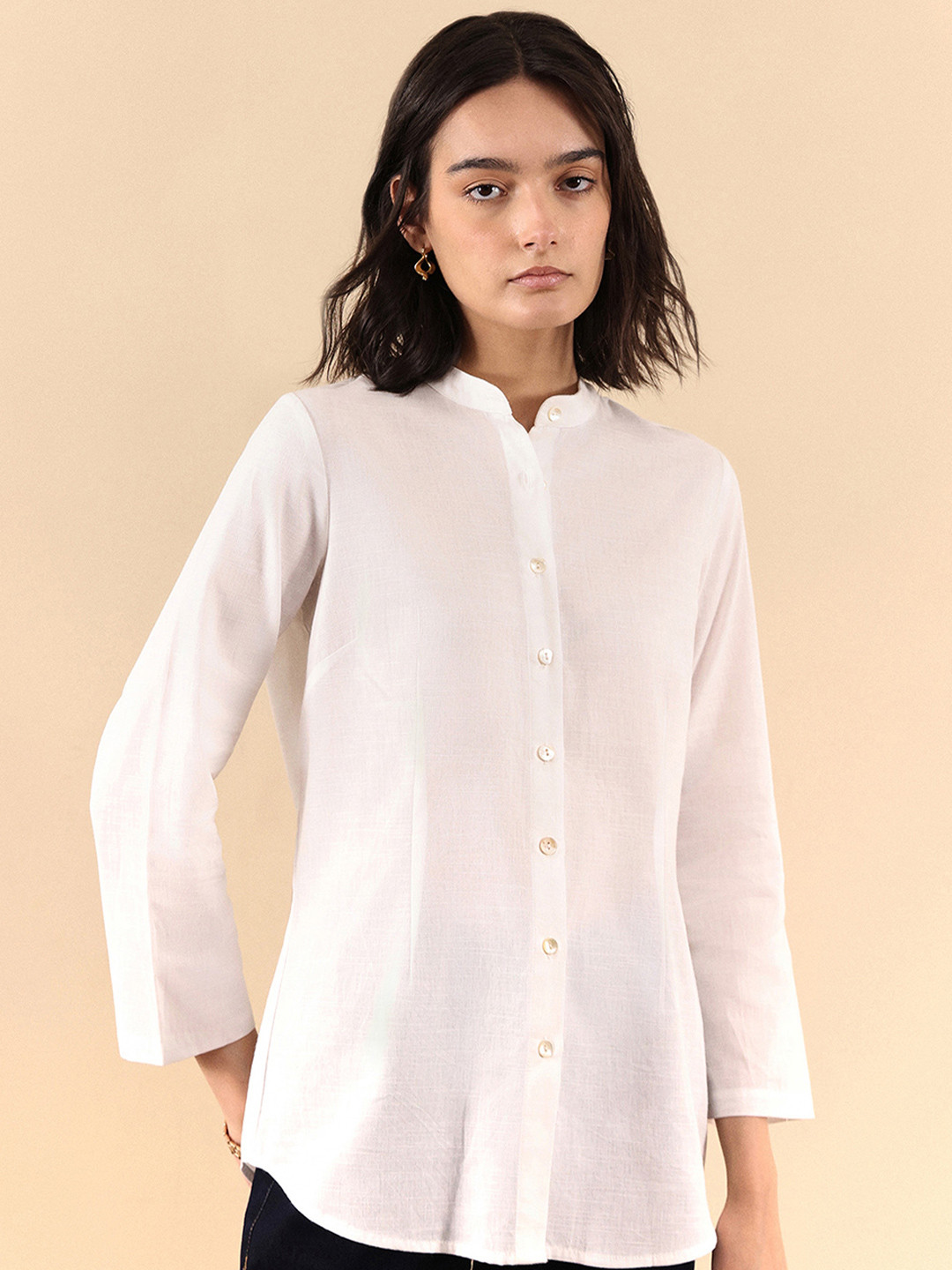 FABLE STREET Women White Regular Fit Solid Casual Shirt