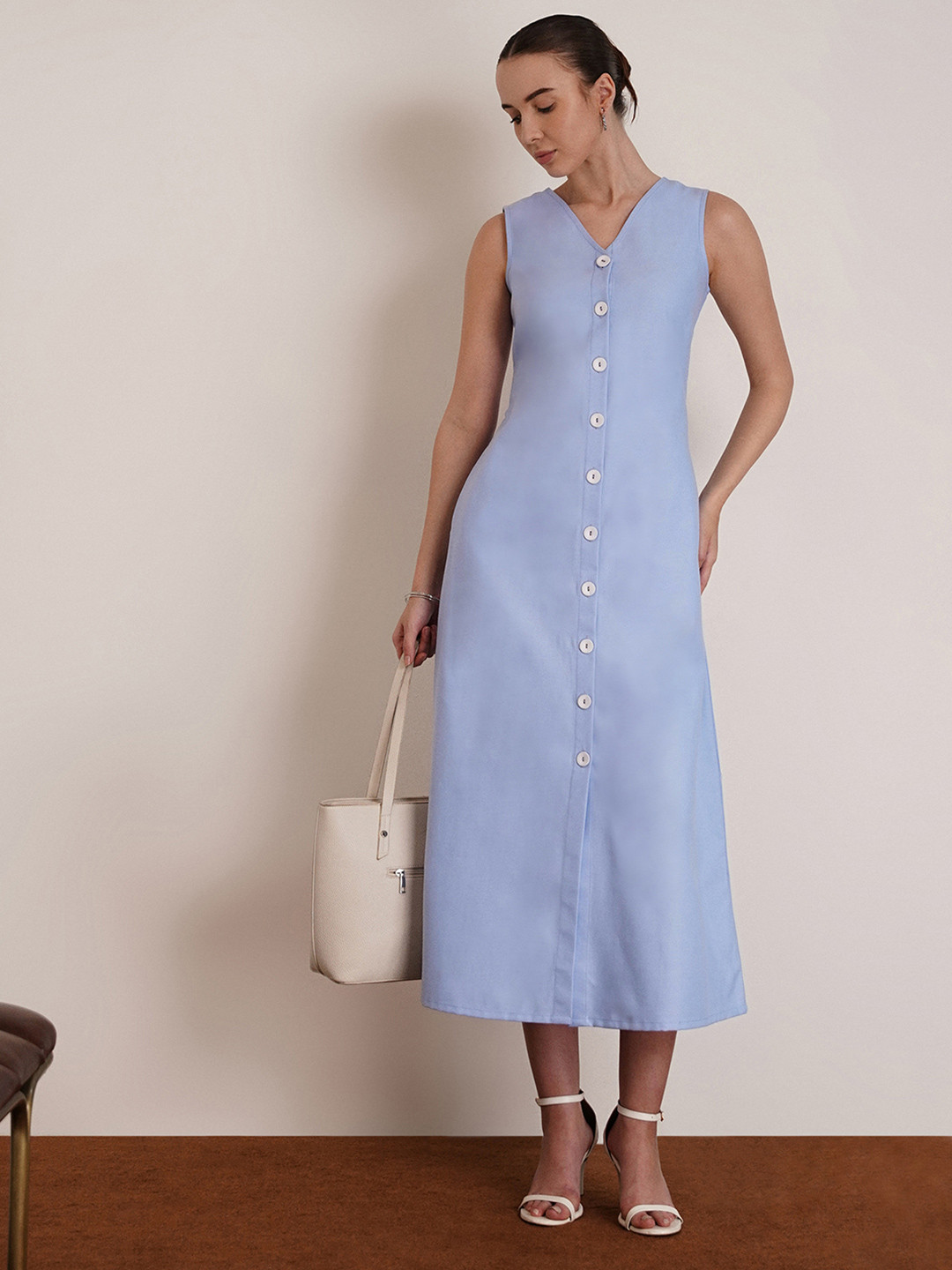 FABLE STREET Blue Shirt Midi Women Dress