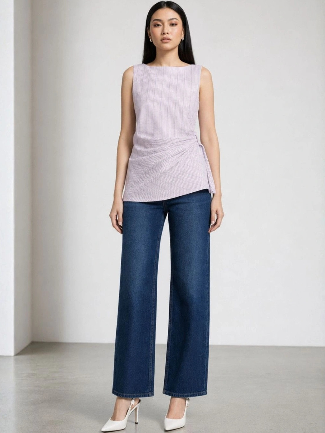 Virgio Striped Cotton Side Knot Sleeveless Top for Women