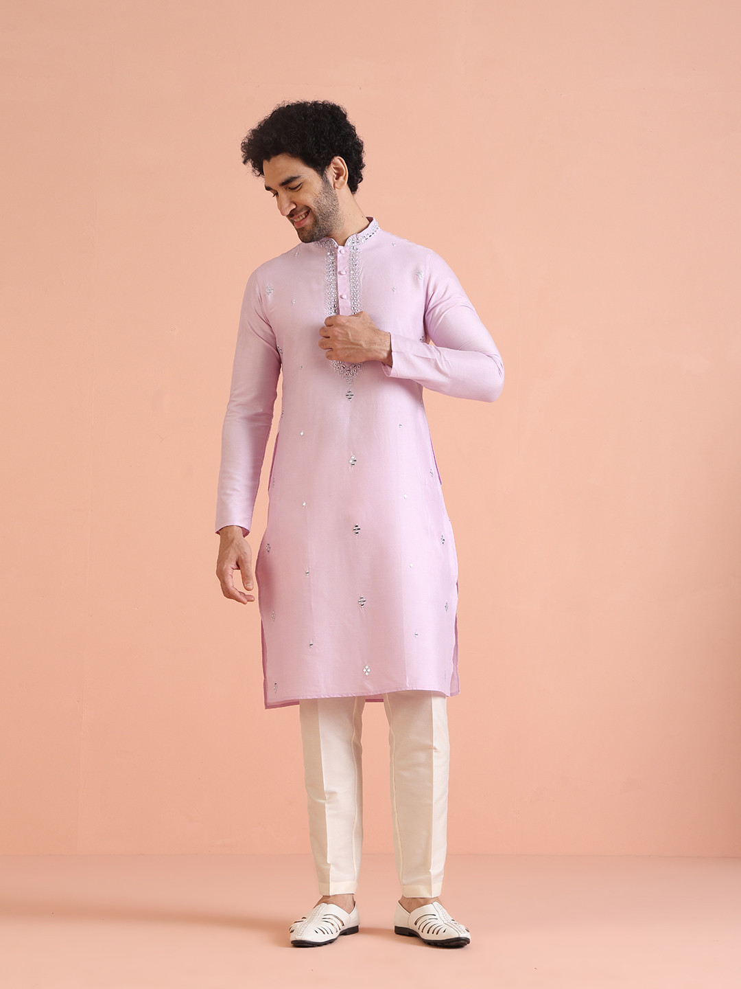 KISAH Men Mirror Work Embroidered Regular Fit Abstract Print Kurta