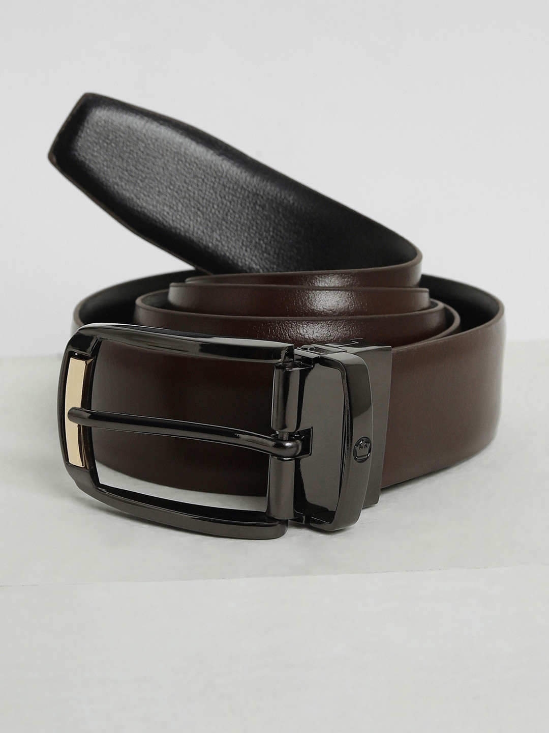 Louis Philippe Men Italian Leather Dual Tone Zinc Alloy Buckle Formal Reversible Belt