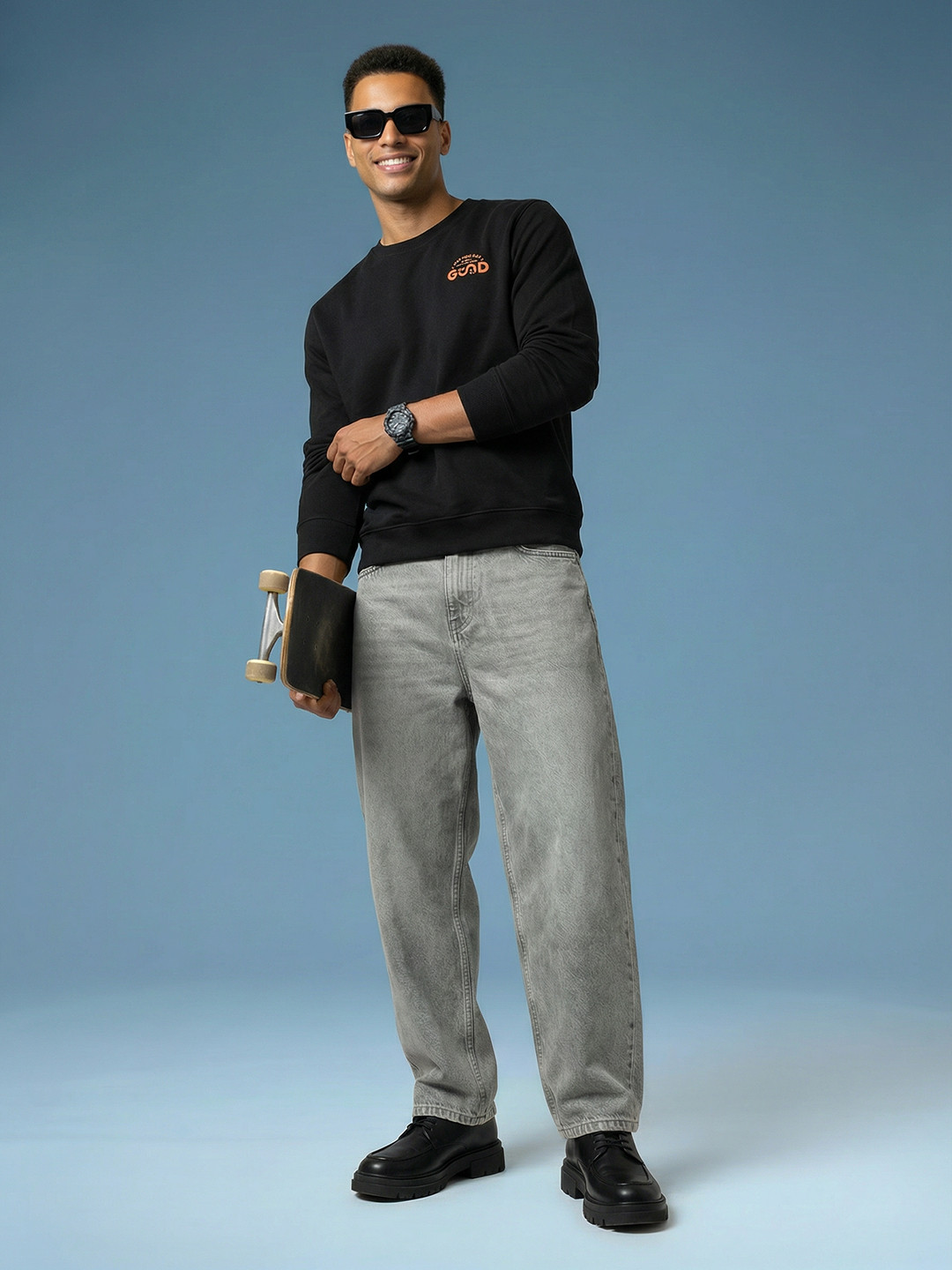 HERE&NOW Men Black Solid Sweatshirt