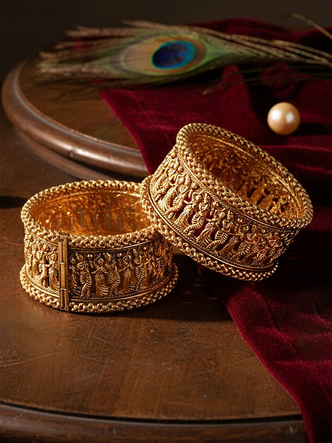 Adwitiya Collection Set Of 2 Gold-Plated Temple Antique Bangles