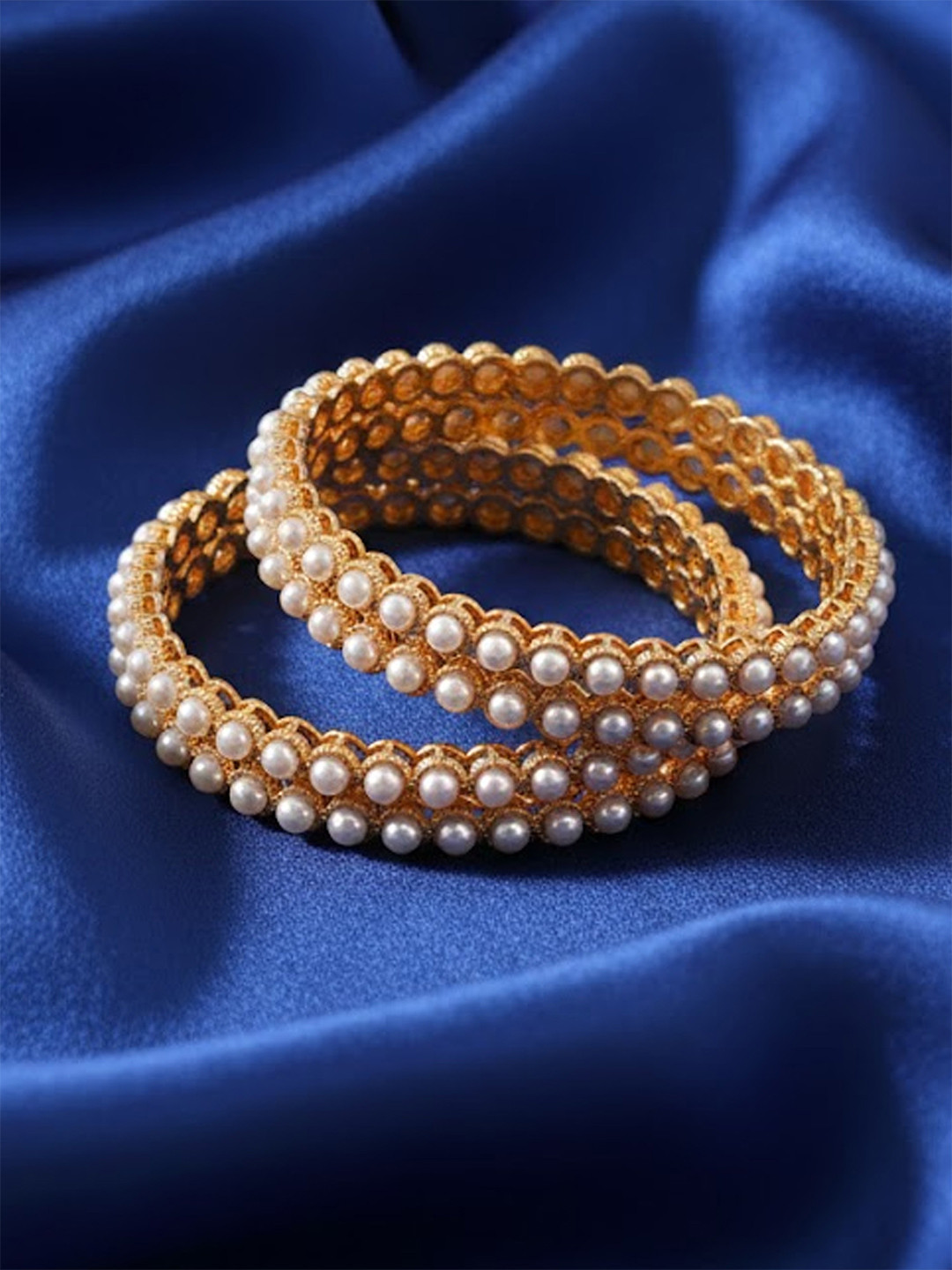 Adwitiya Collection Set Of 4 24 CT Gold-Plated White Beaded Handcrafted Bangles