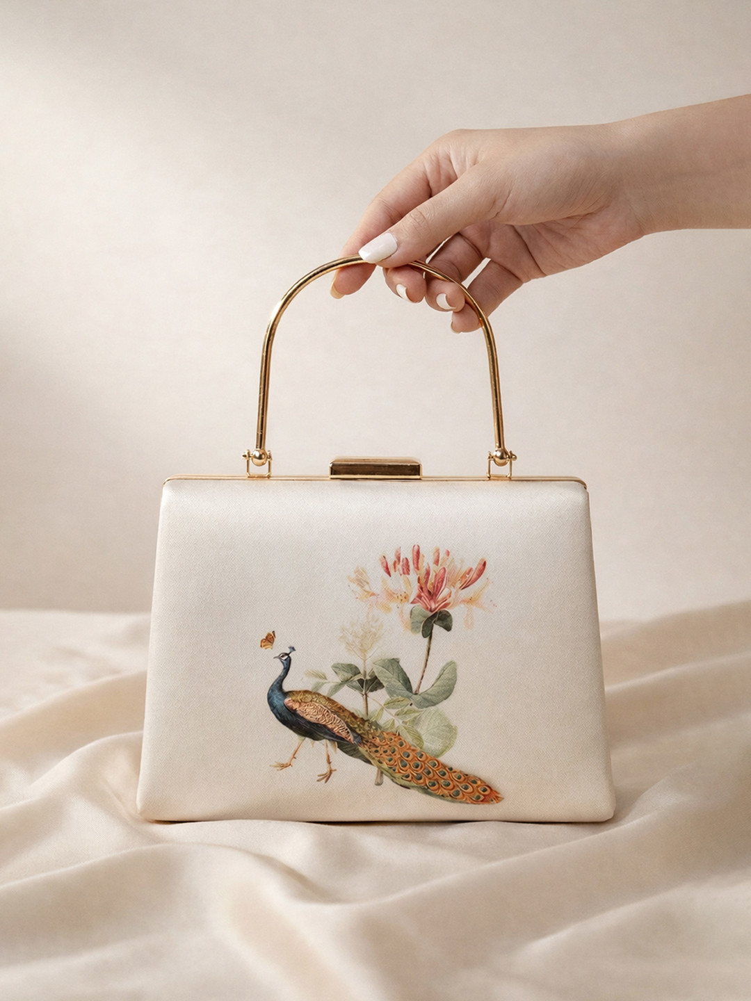 ARTKLIM Peacock With Flower Printed Box Clutch
