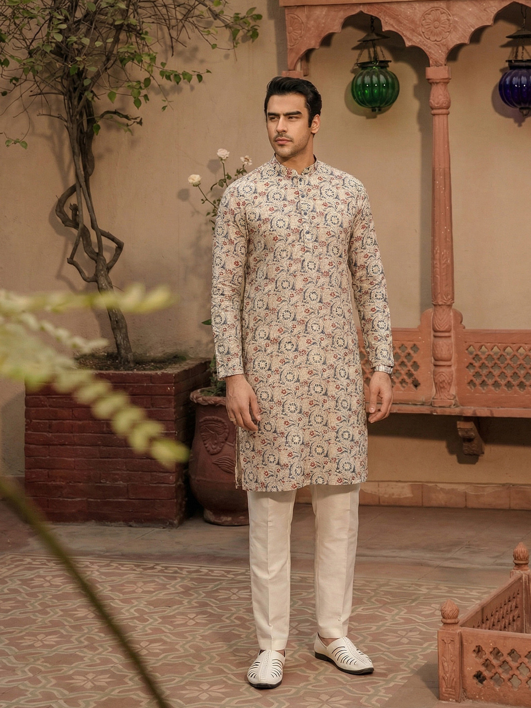 KISAH Men Kantha Printed Regular Fit Republic Day Republic Day Kurta