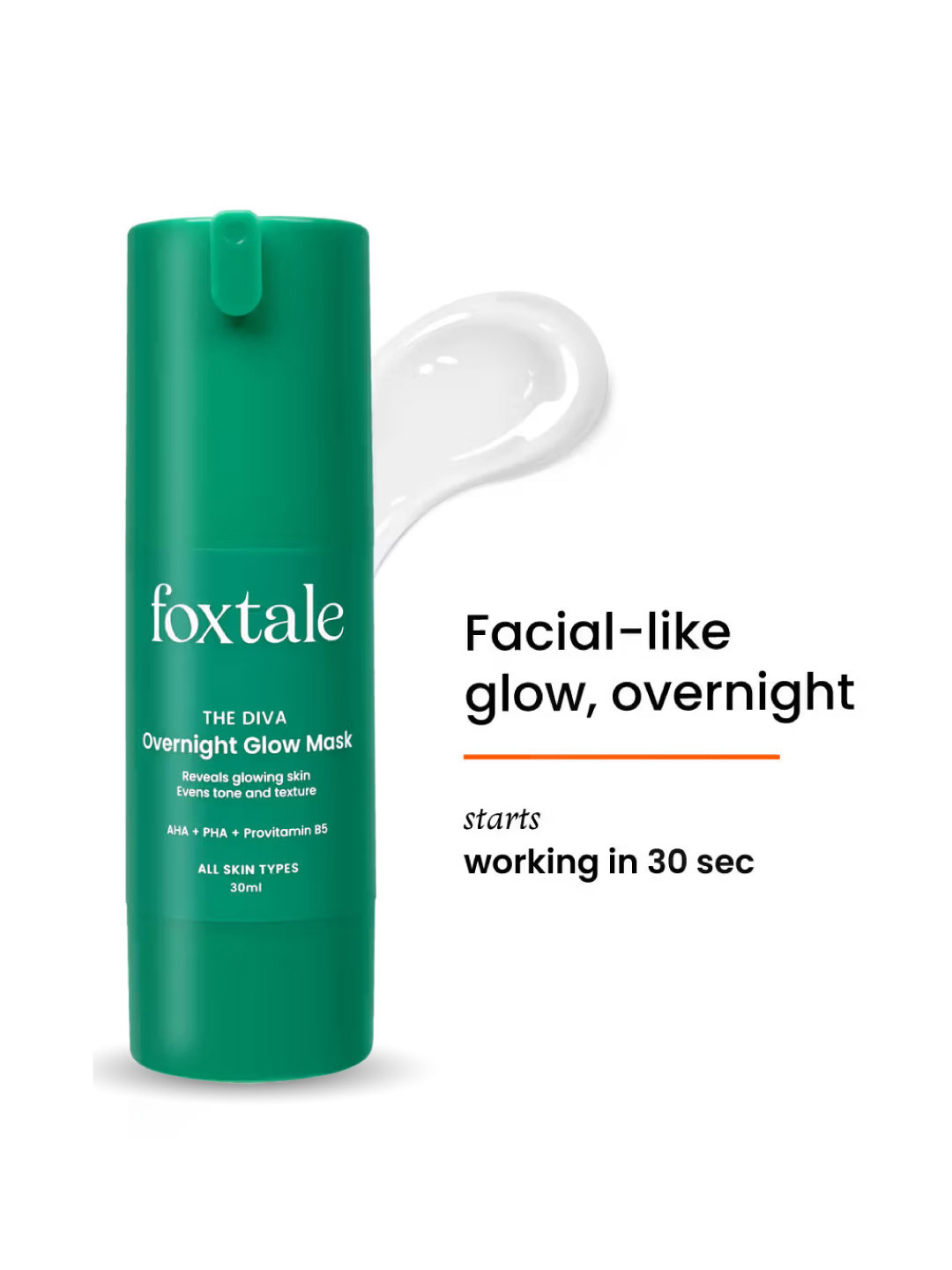 FoxTale Overnight Glow Mask 4% Glycolic Acid & 3% Lactic Acid - 30 ml