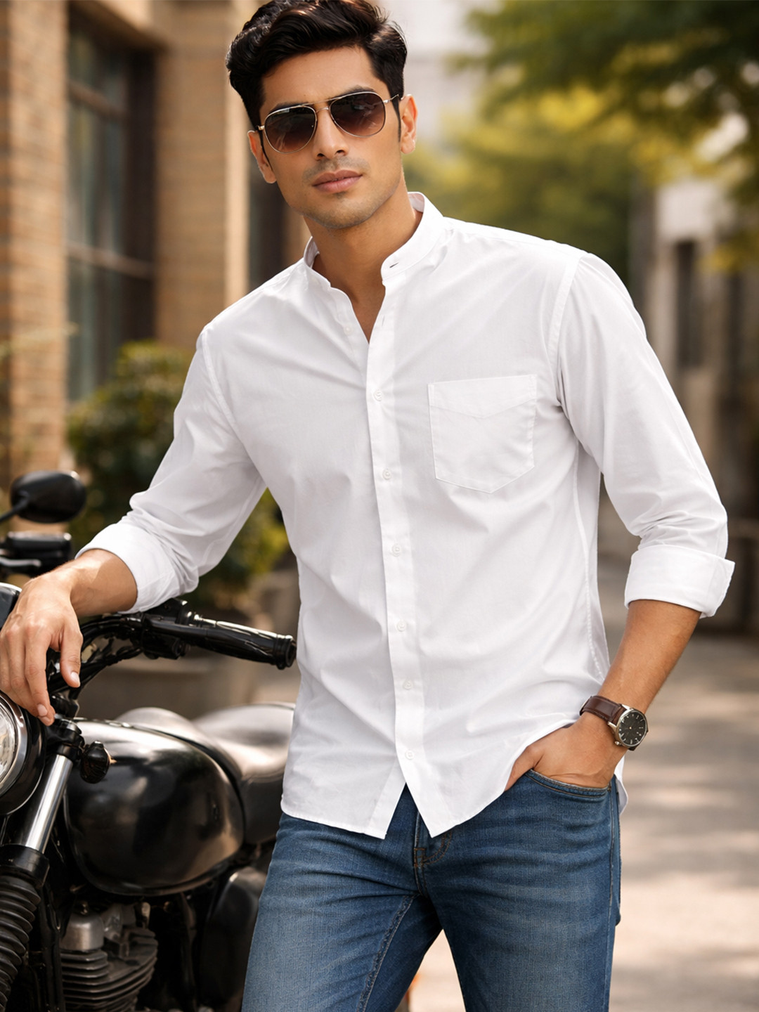 Hancock Men White Slim Fit Solid Casual Shirt