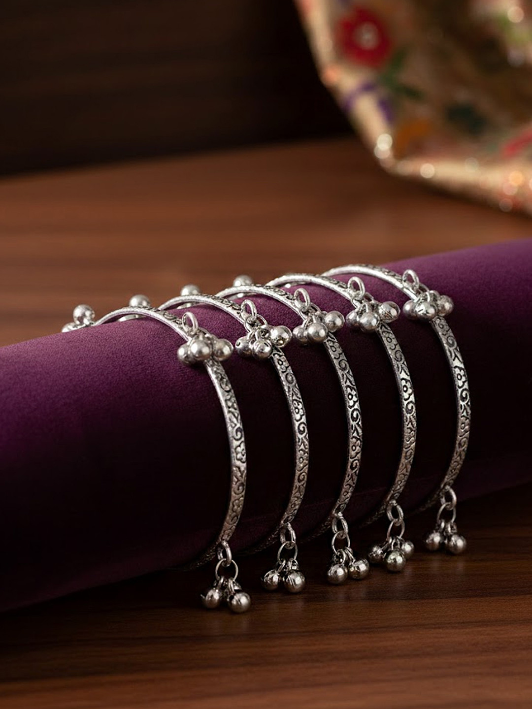 Adwitiya Collection Set of 4 Oxidised Silver-Plated Handcrafted Bangles