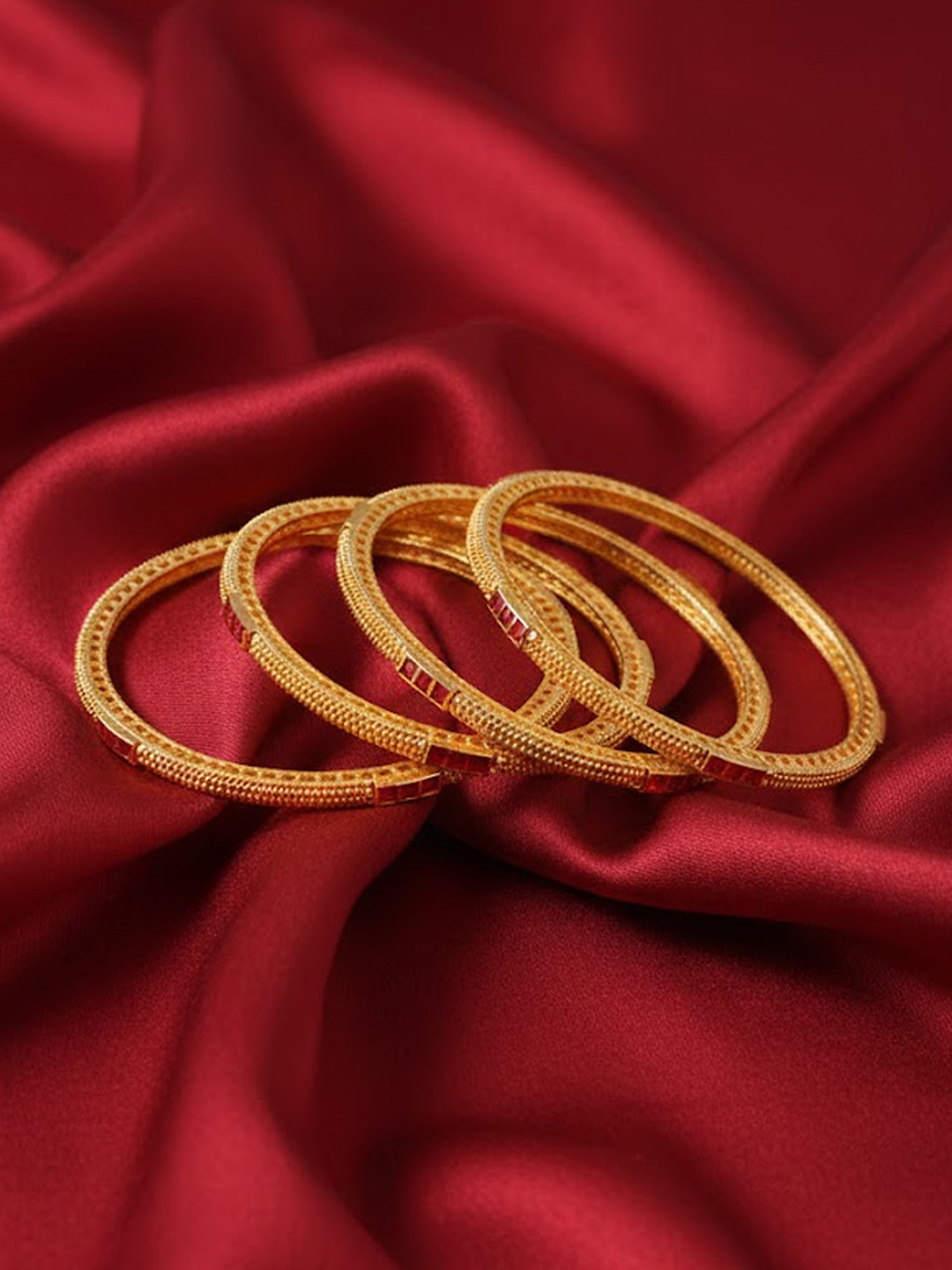 Adwitiya Collection Women Set of 4 24 kt Gold-Plated Stone Studded Handcrafted Bangles