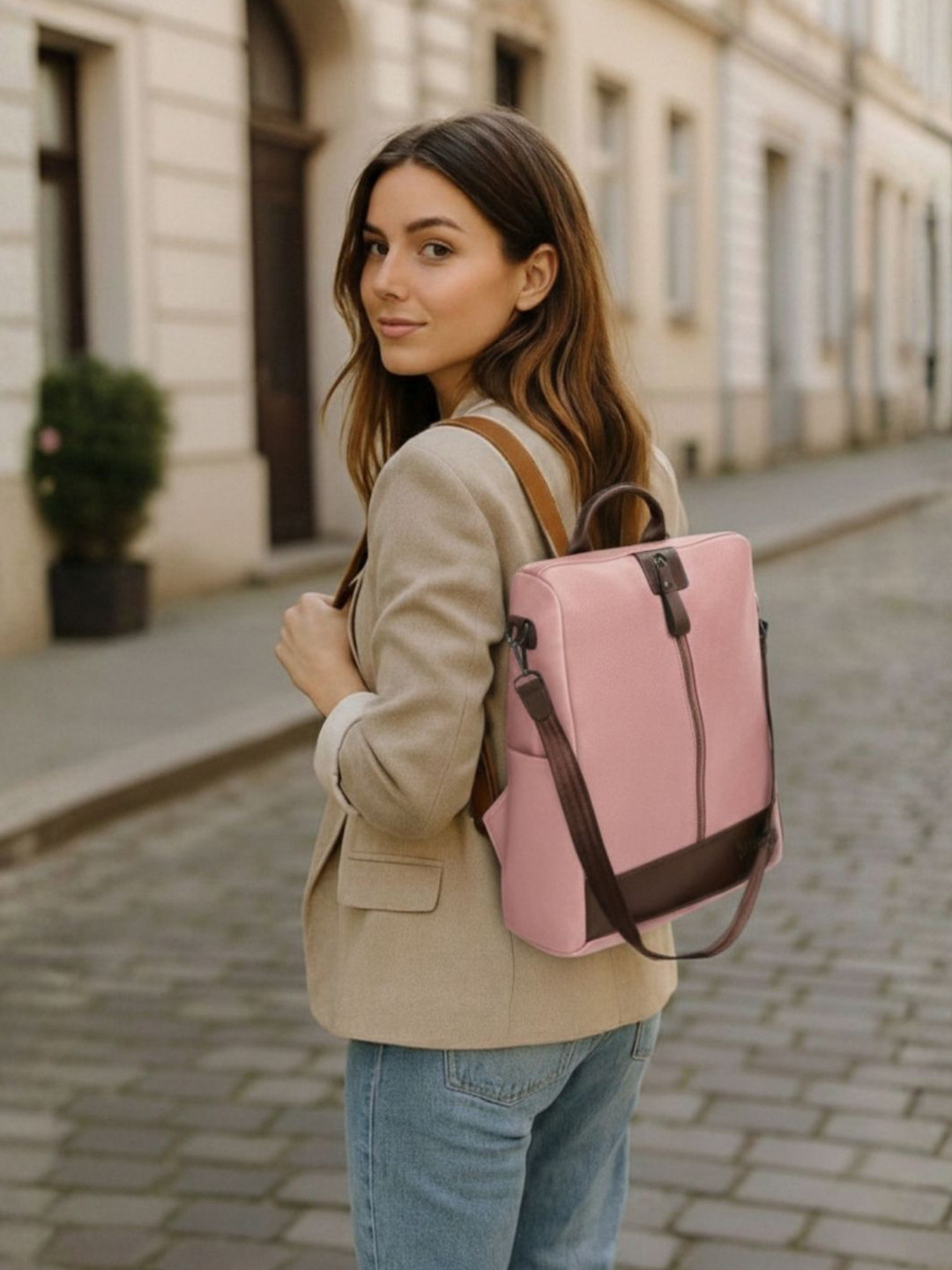 VISMIINTREND Women Leather Convertible Backpack Sling Bag Pink