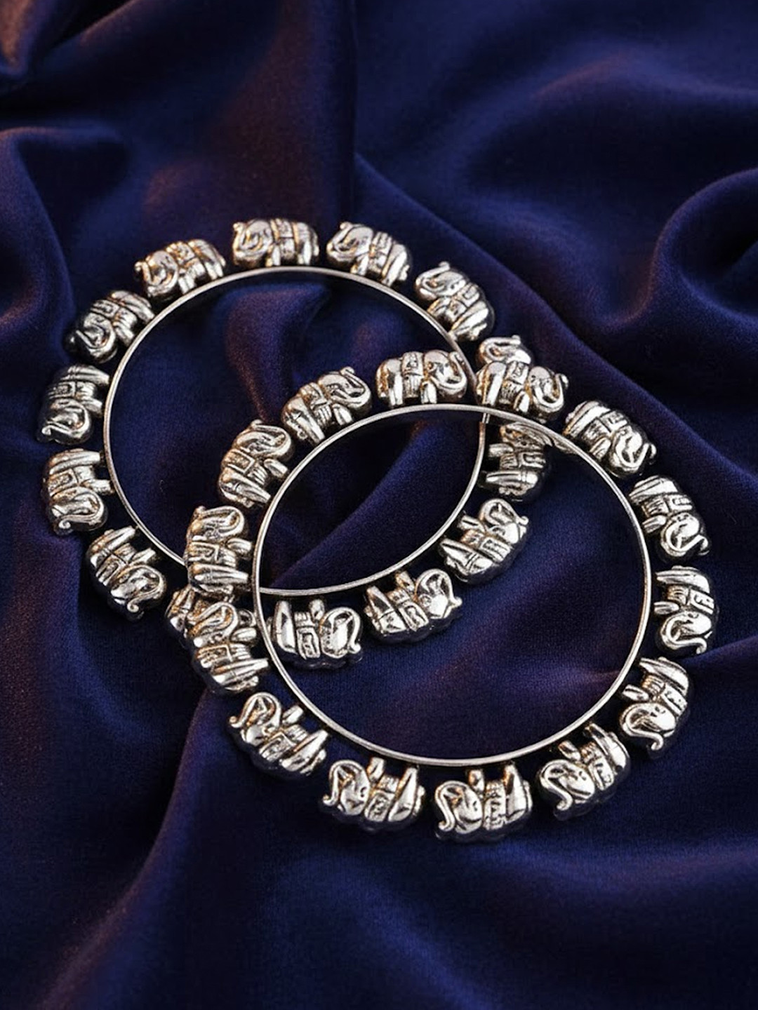Adwitiya Collection Set Of 2 Oxidised Silver-Plated Elephant Shaped Bangles