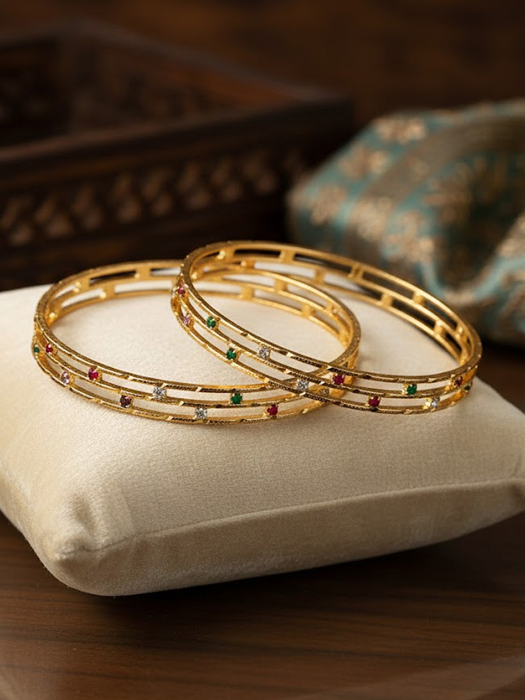 Adwitiya Collection Set Of 2 Gold-Plated Gold-Toned Stone Studded Bangle
