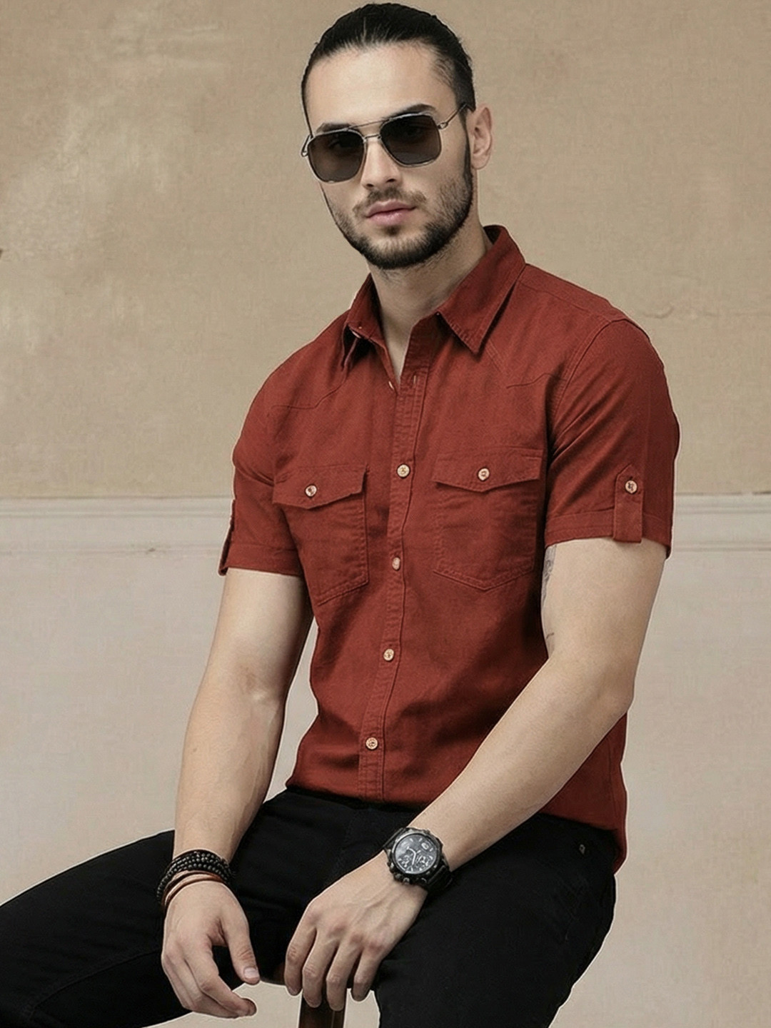 The Roadster Lifestyle Co Men Solid Cotton Linen Casual Shirt