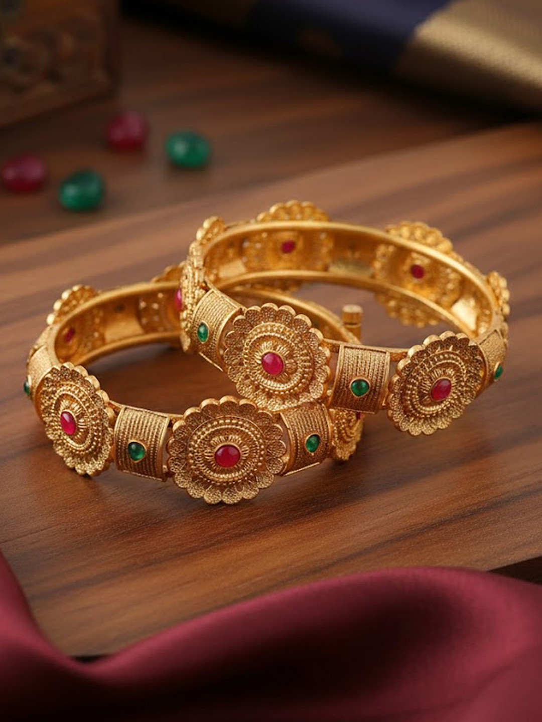 Adwitiya Collection Set Of 2 Gold-Plated Stone Studded Bangles