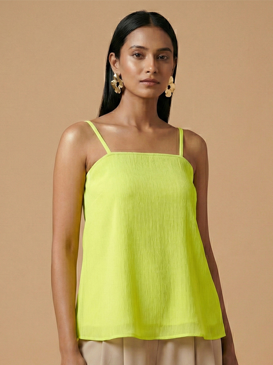 First Resort by Ramola Bachchan Green Solid Georgette Top