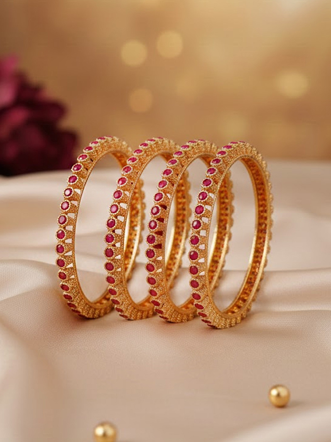Adwitiya Collection Set Of 2 Gold-Plated & Stone-Studded Bangles