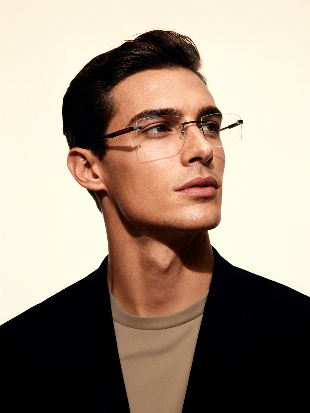 Police Men Brown Rimless Square Frames VPL906K54627FR