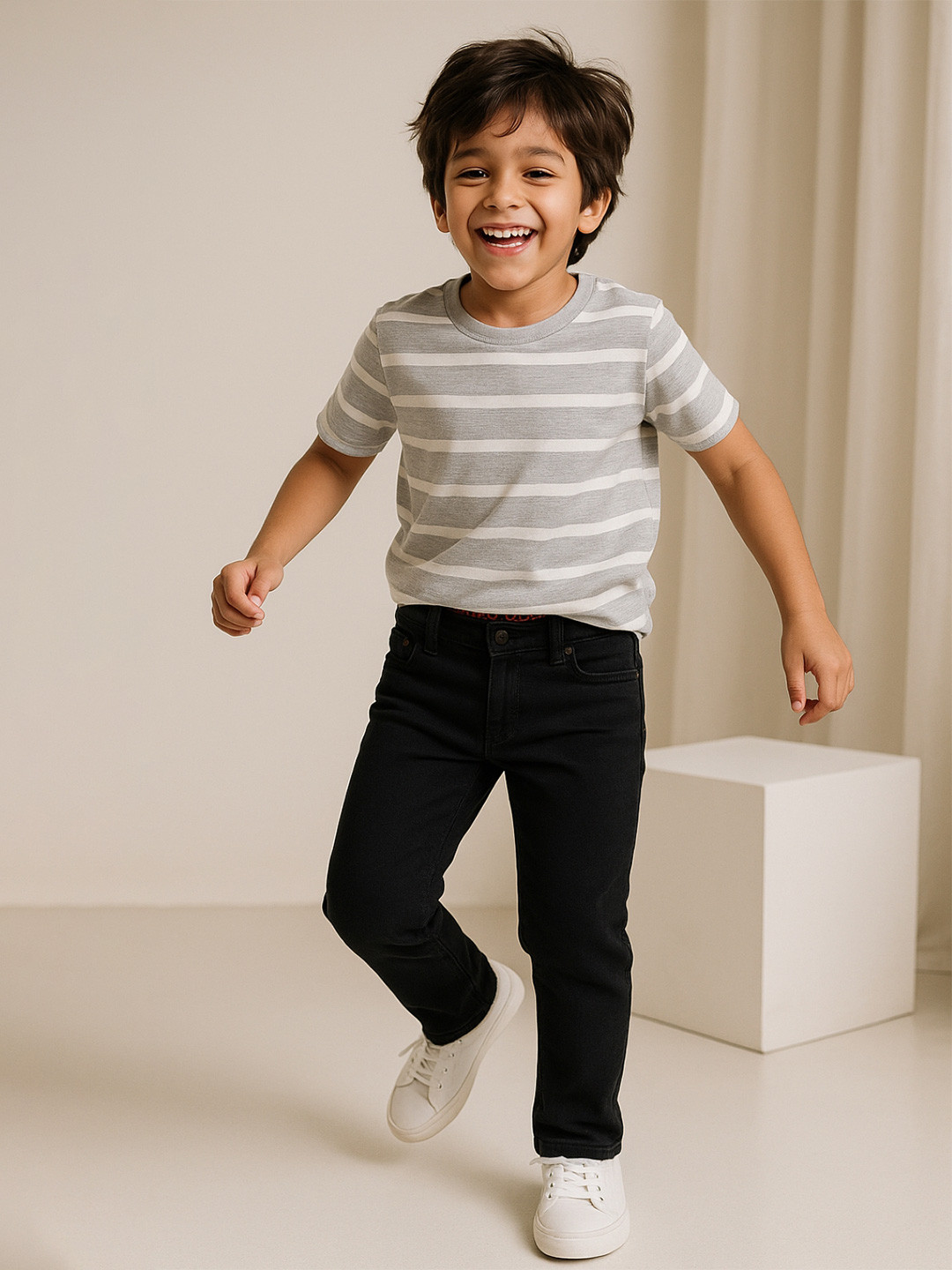 TALES & STORIES Boys Black Slim Fit Mid-Rise Dark Shade Stretchable Denim Jeans