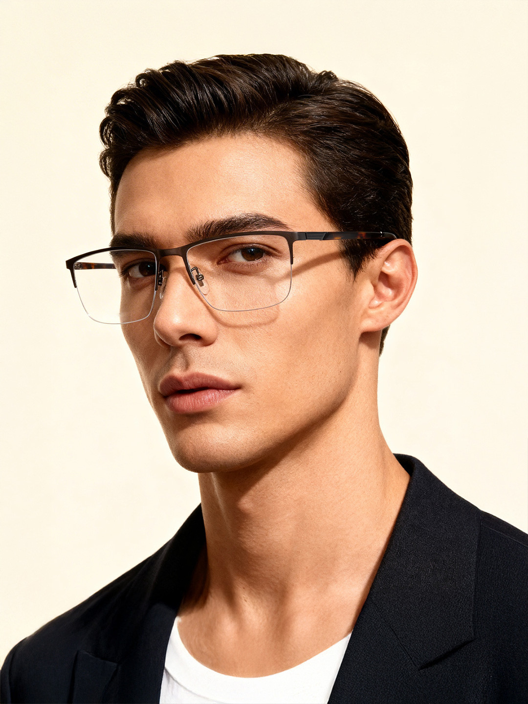 Police Men Gunmetal Toned Half Rim Square Frames VPL884K54568FR
