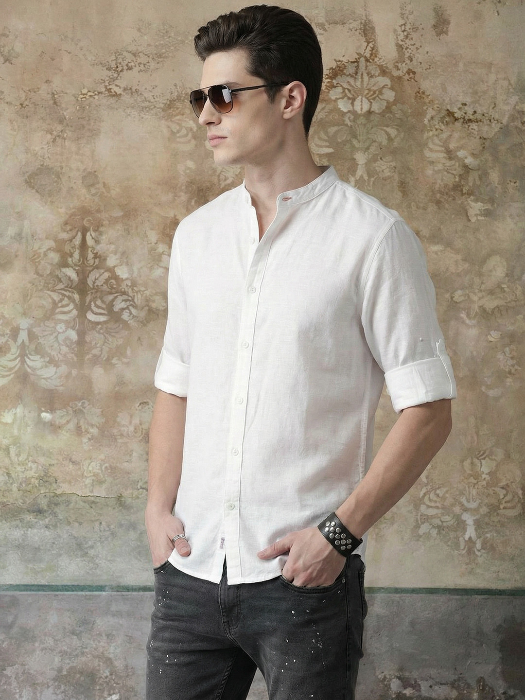 Roadster Men White Cotton Linen Casual Shirt