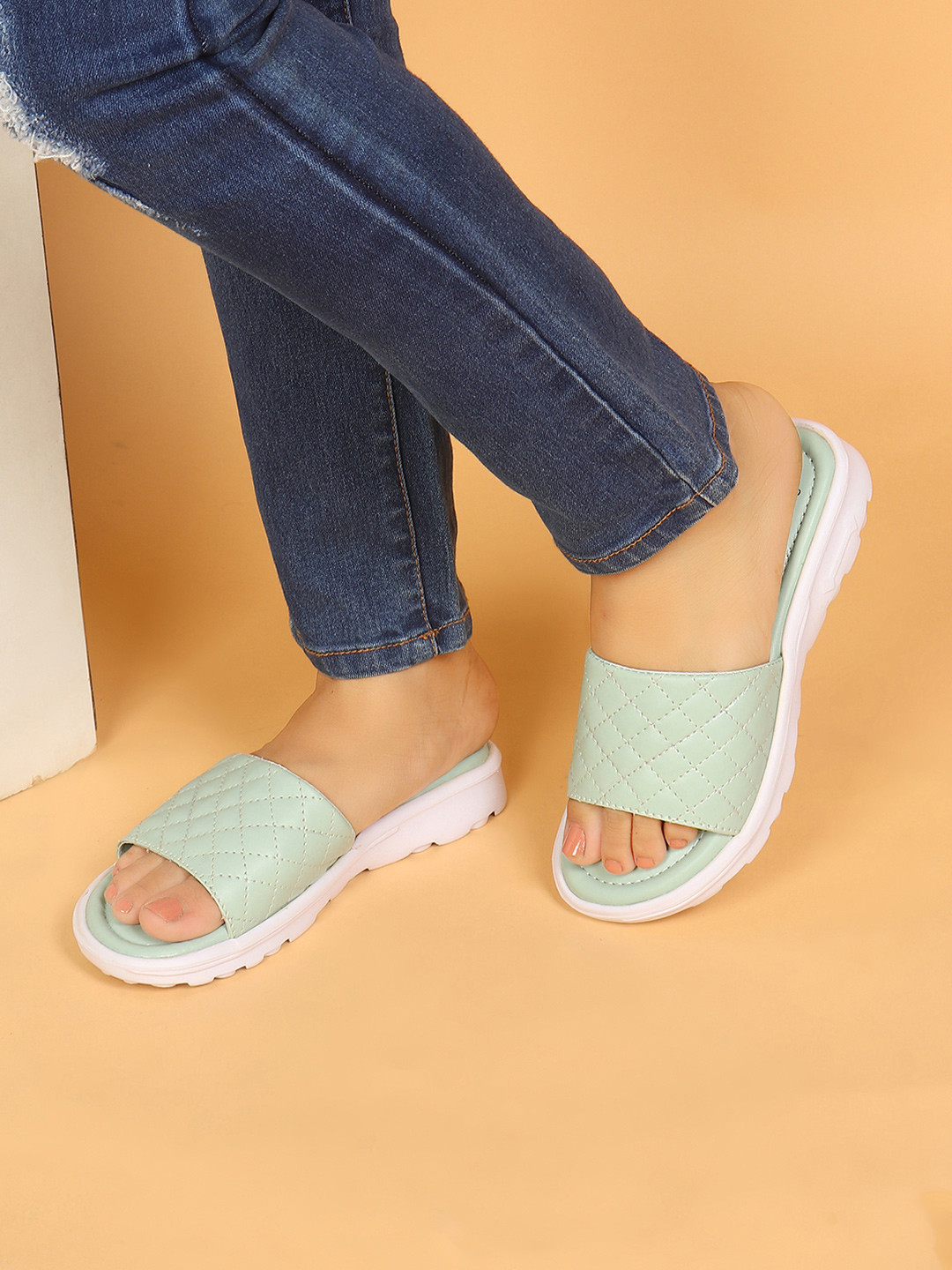 Carlton London sports Women Green & White Sliders