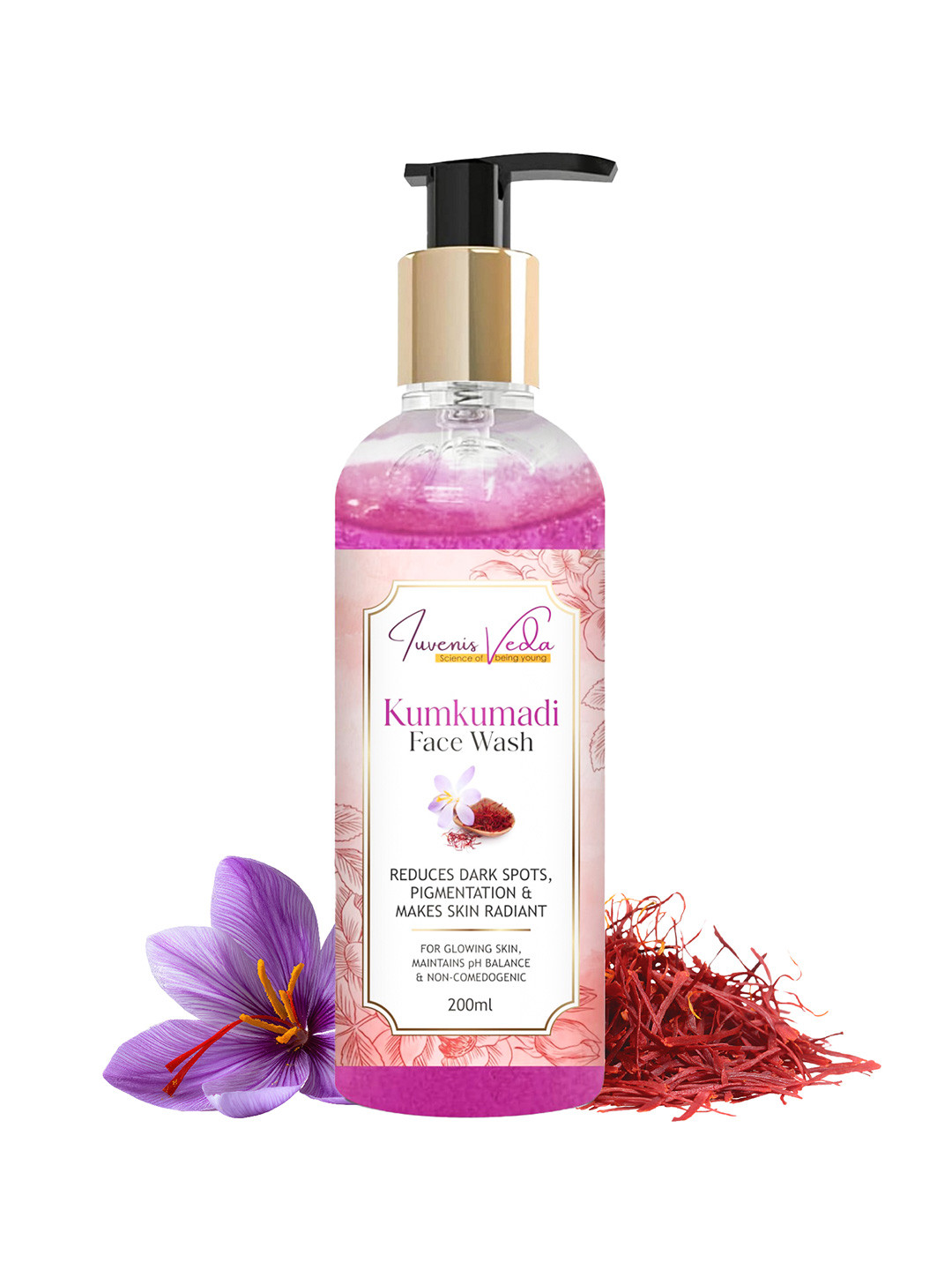

IUVENIS VEDA Kumkumadi Face Wash Reduces Dark Spor Radiant Skin For Glowing - 200 ml, Transparent