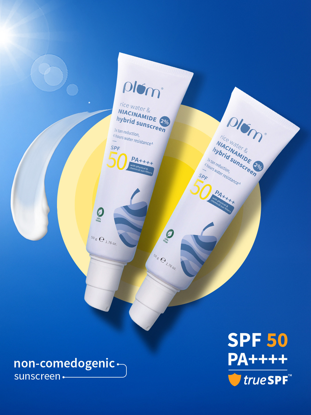 Plum Set of 2 2% Niacinamide & Rice Water Hybrid Face Sunscreen with SPF50 - 50g each