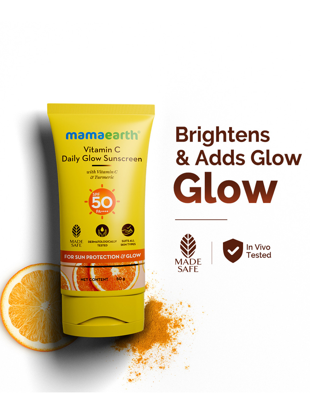 Mamaearth Daily Glow SPF50 PA+++ Sunscreen Vit. C & for Sun Protection -50g In-Vivo tested