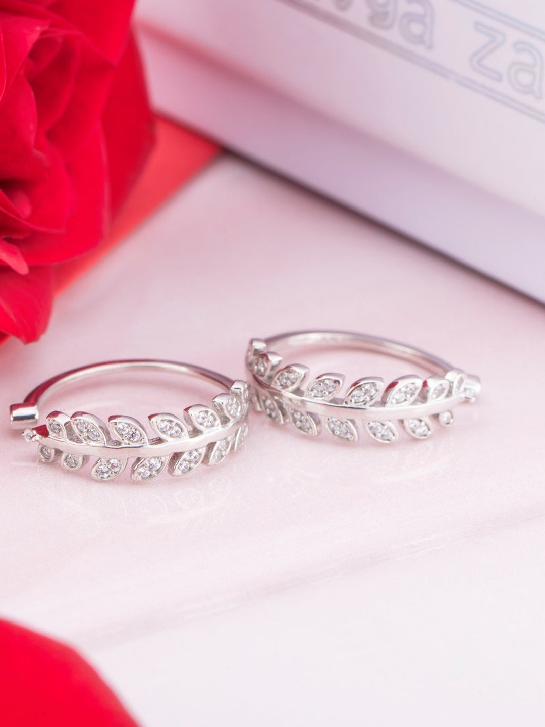 Zavya Set of 2 Silver-Toned Rhodium Plated 925 Sterling Silver CZ Adjustable Toe Rings