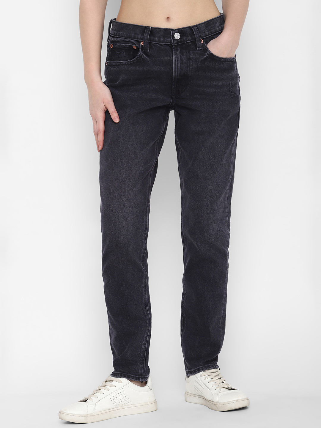 American Eagle Women Black High Rise Skinny Ex-Boyfriend Jeans