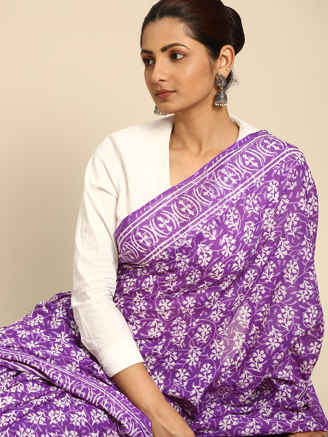 Taavi Ethnic Motifs Pure Cotton Block Print Saree