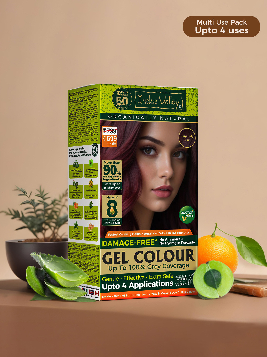 Indus Valley Organically Natural Gel Burgundy 3.6 Hair Color 220 g