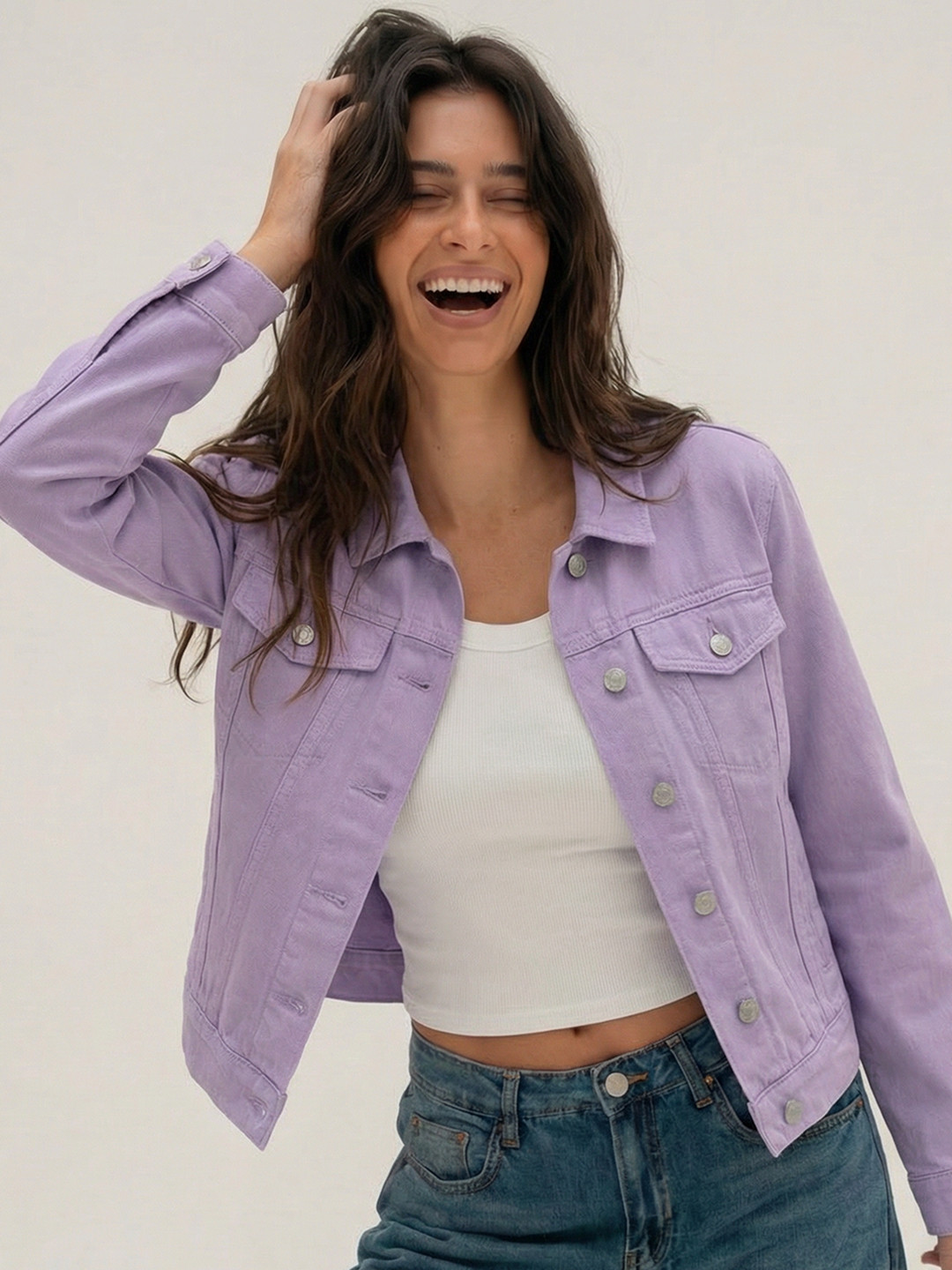 Tokyo Talkies Women Purple Solid Denim Jacket