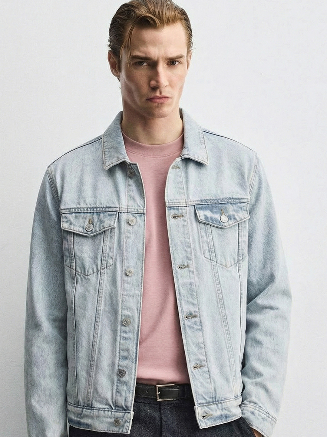 HIGHLANDER Men Blue SolidWashed Lightweight Denim Jacket