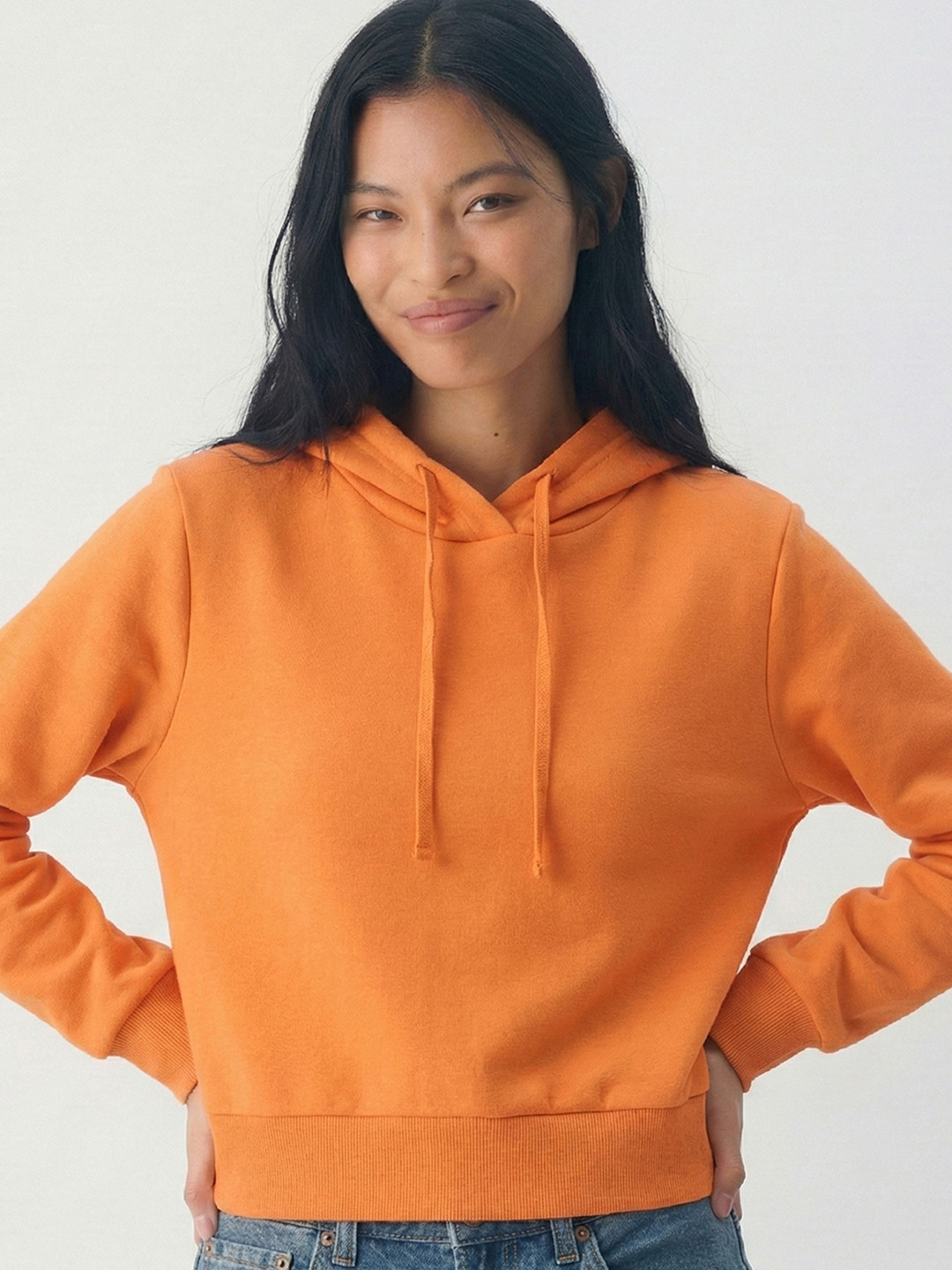 Tokyo Talkies Women Orange Hooded Sweatshirt