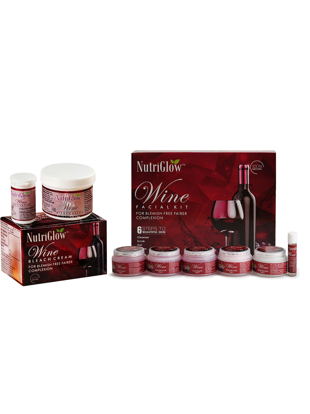 NutriGlow Wine Facial Kit For Glowing Skin - Tan Removal - Wine Bleach Cream