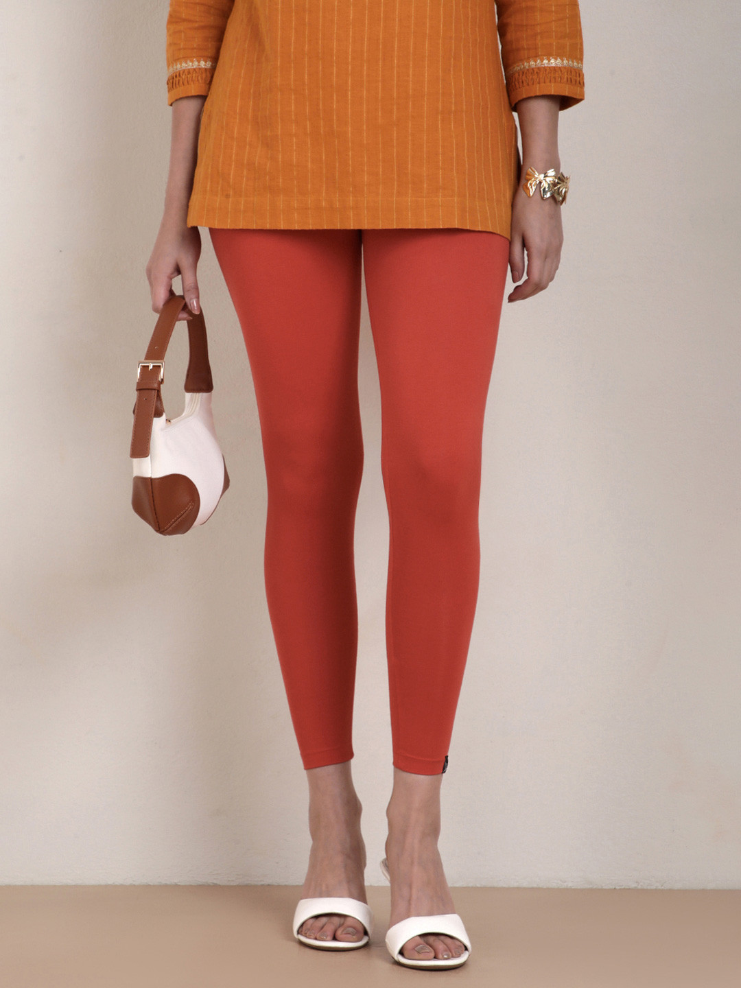 TWIN BIRDS Women Orange Solid Ankle-Length Leggings