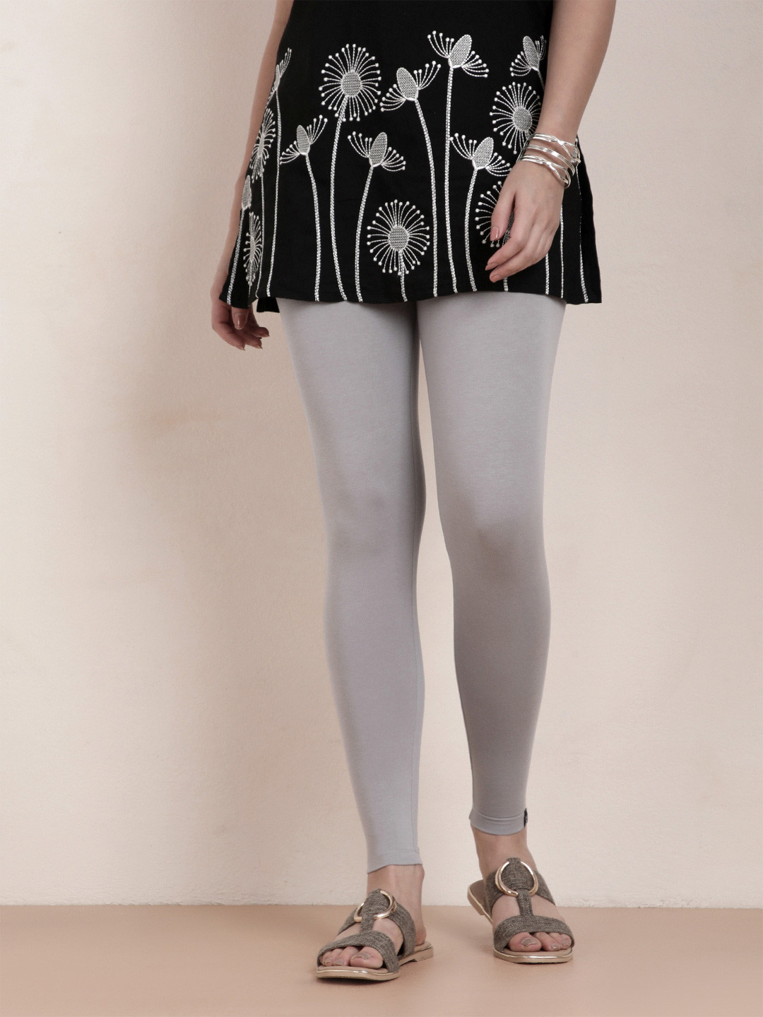 TWIN BIRDS Women Grey Solid Ankle-Length Leggings