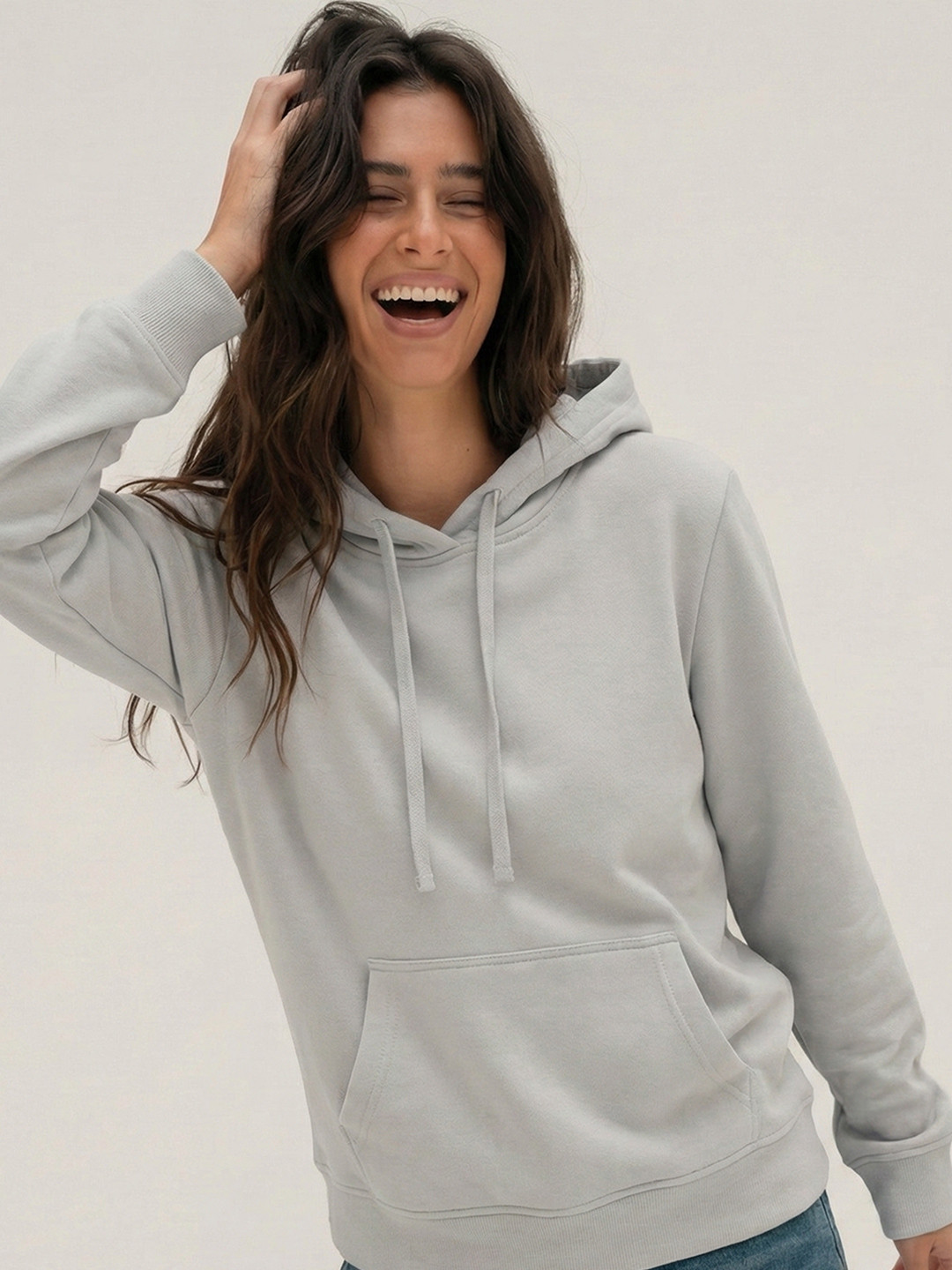 Tokyo Talkies Women Grey Hooded Sweatshirt