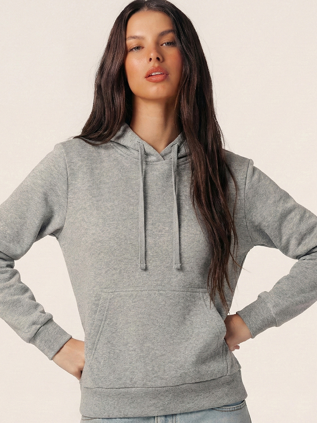 Tokyo Talkies Women Grey Hooded Sweatshirt