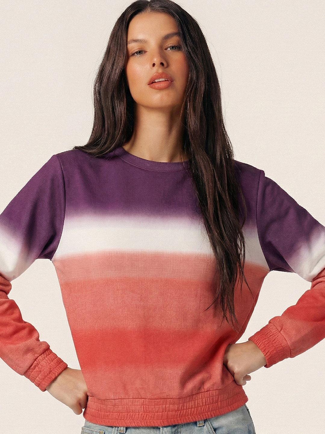 Tokyo Talkies Women Colourblocked Round Neck Sweatshirt
