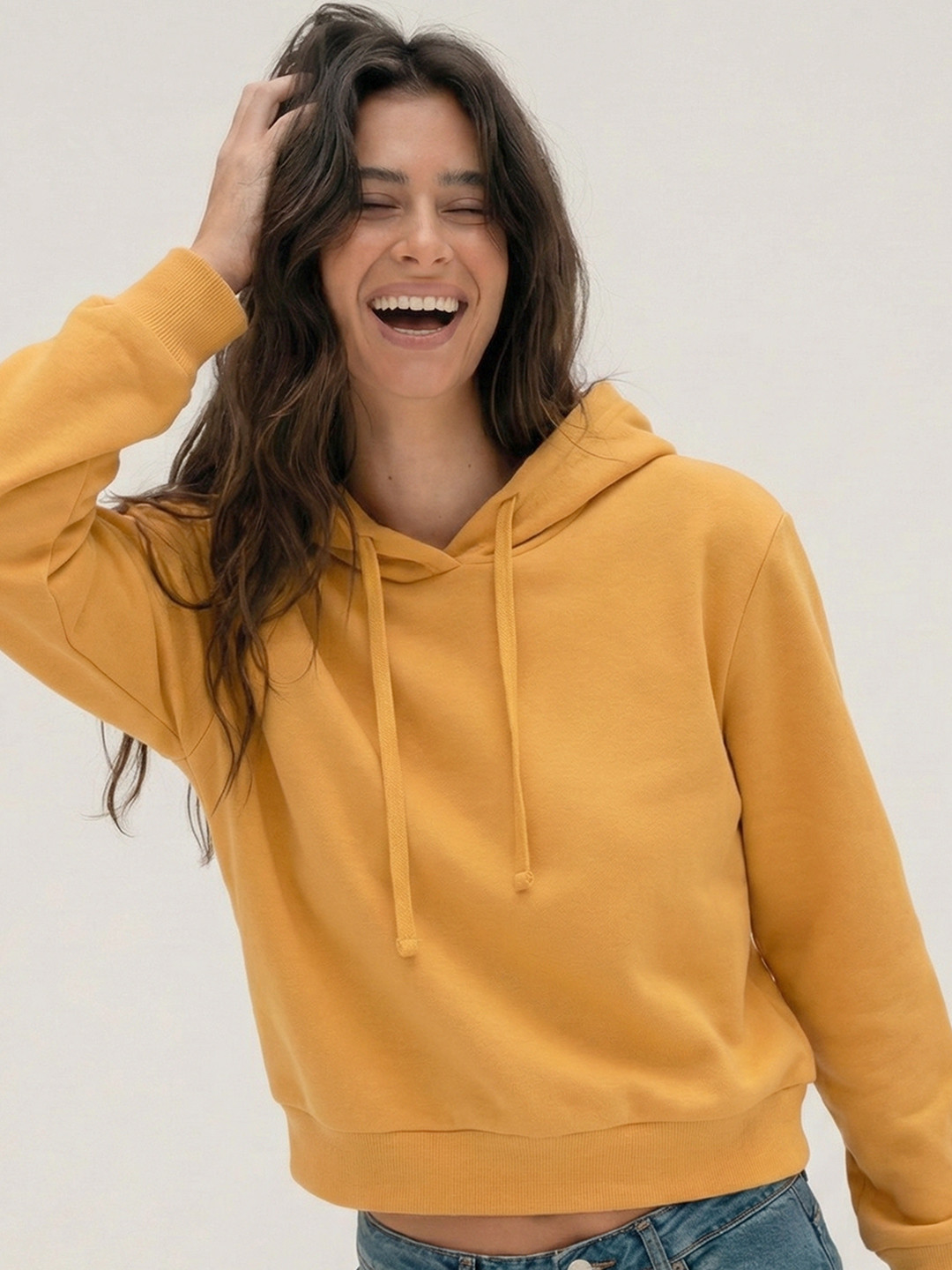 Tokyo Talkies Women Yellow Hooded Sweatshirt