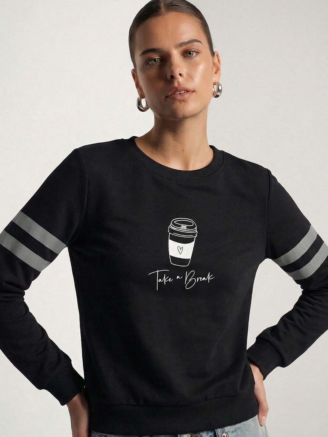 Tokyo Talkies Women Black Printed Sweatshirt