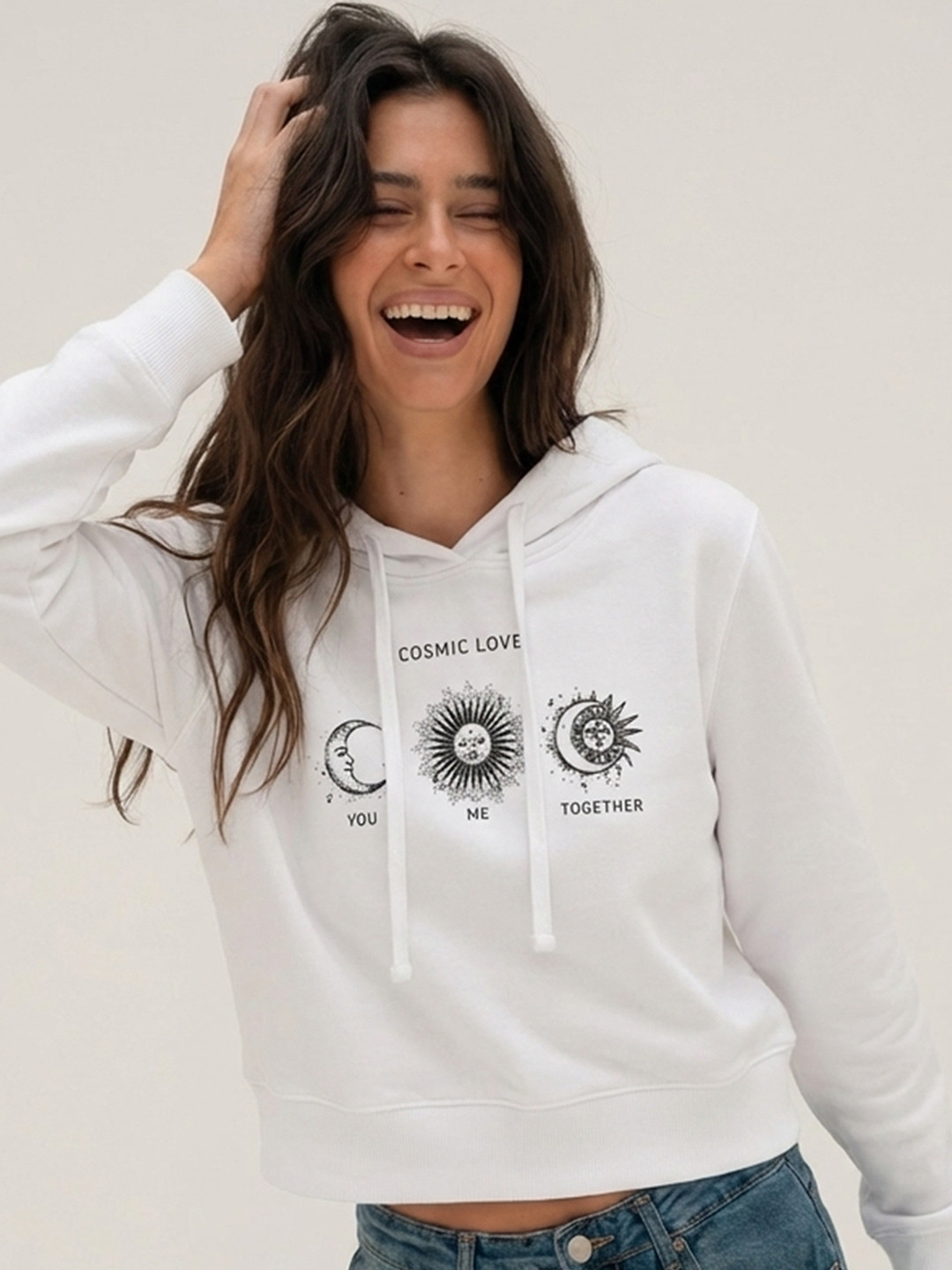 Tokyo Talkies Women Printed Hooded Sweatshirt