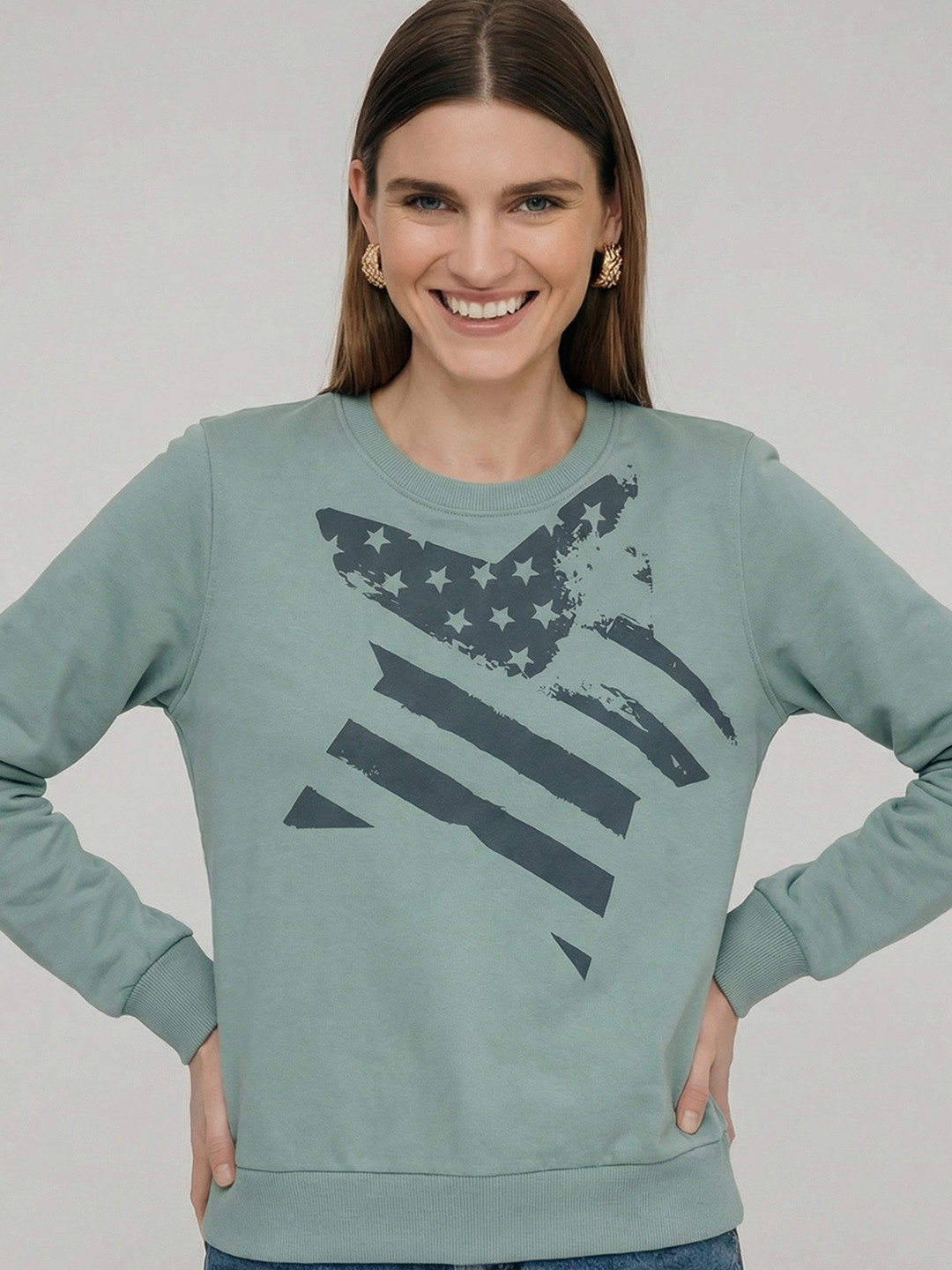 Tokyo Talkies Women Green Printed Sweatshirt