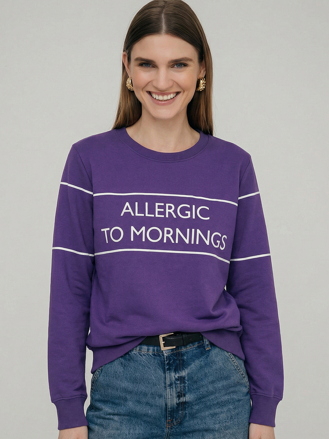 Tokyo Talkies Women Purple Printed Sweatshirt