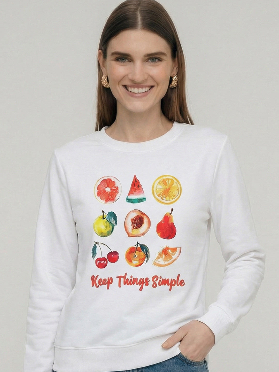 Tokyo Talkies Women White Printed Sweatshirt