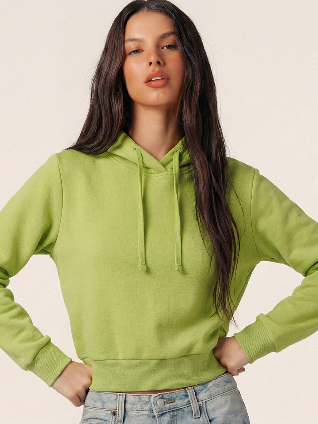 Tokyo Talkies Women Lime Green Hooded Sweatshirt