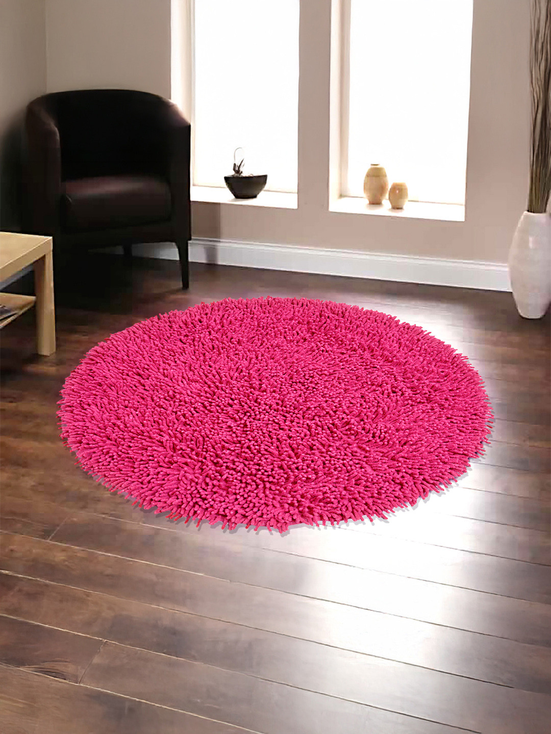 Saral Home Pink Solid Shaggy Mat